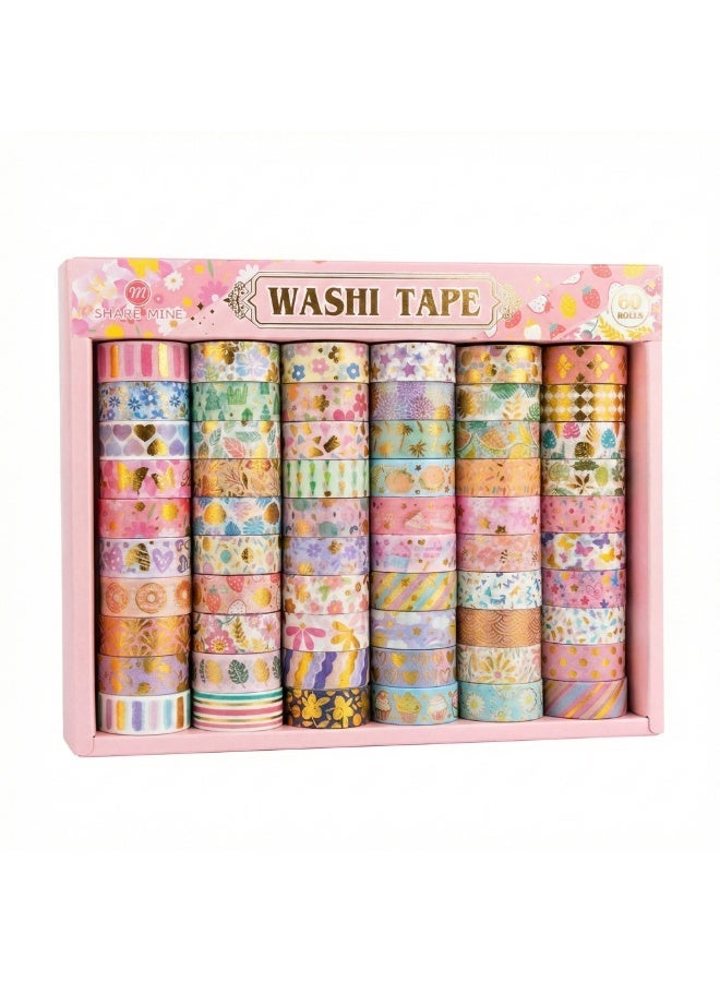 Premium Gold-Stamped Washi Tape Set – 5 Random Rolls (2m each) for Scrapbooking, Bullet Journaling & DIY Crafts - Image 2
